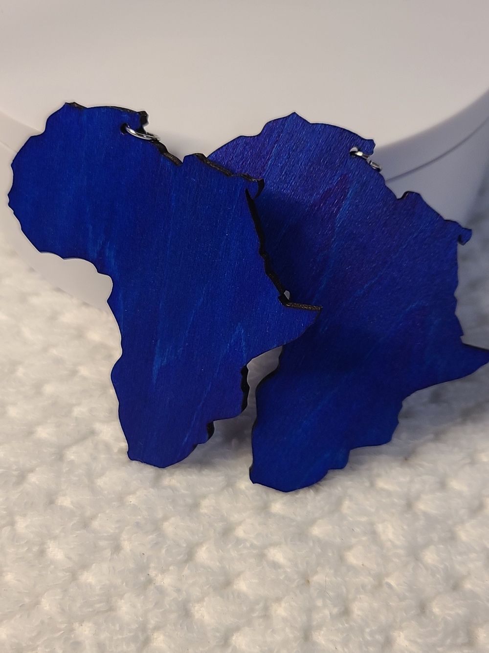 Blue Africa Outline Earrings - Wooden Statement Pair
